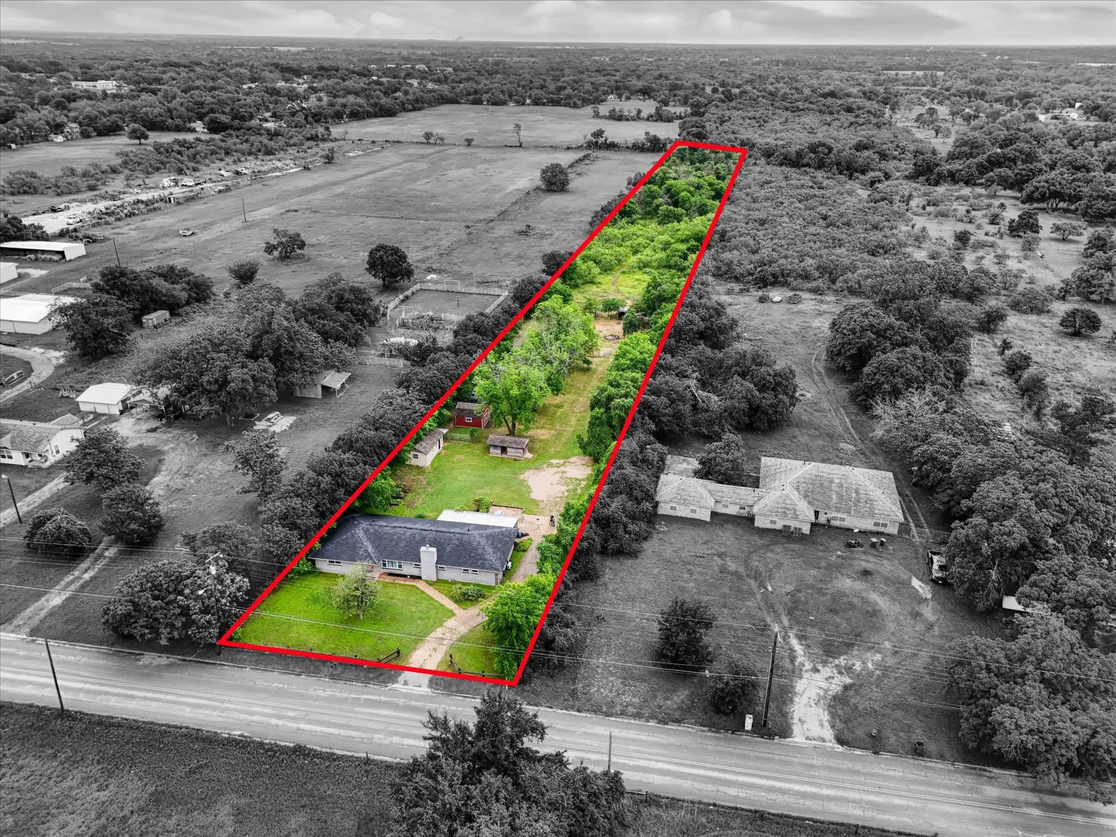 High angle view of the hobby farm with goats and chickens